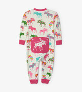 Patterned Moose Baby Union Suit