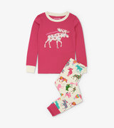 Patterned Moose Kids Appliqué Pajama Set