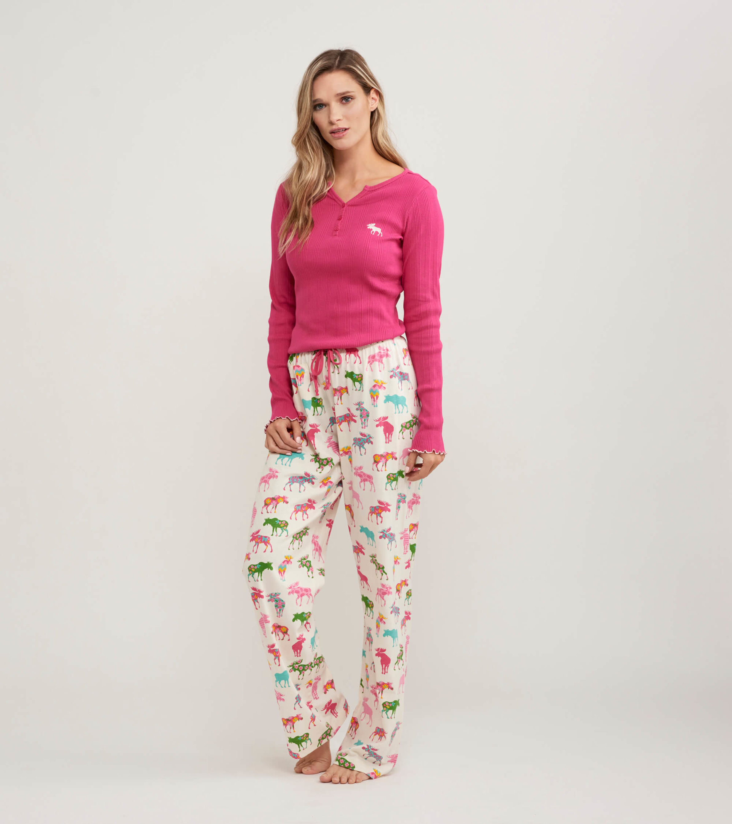 Patterned Moose Women's Tee and Pants Pajama Separates - Little
