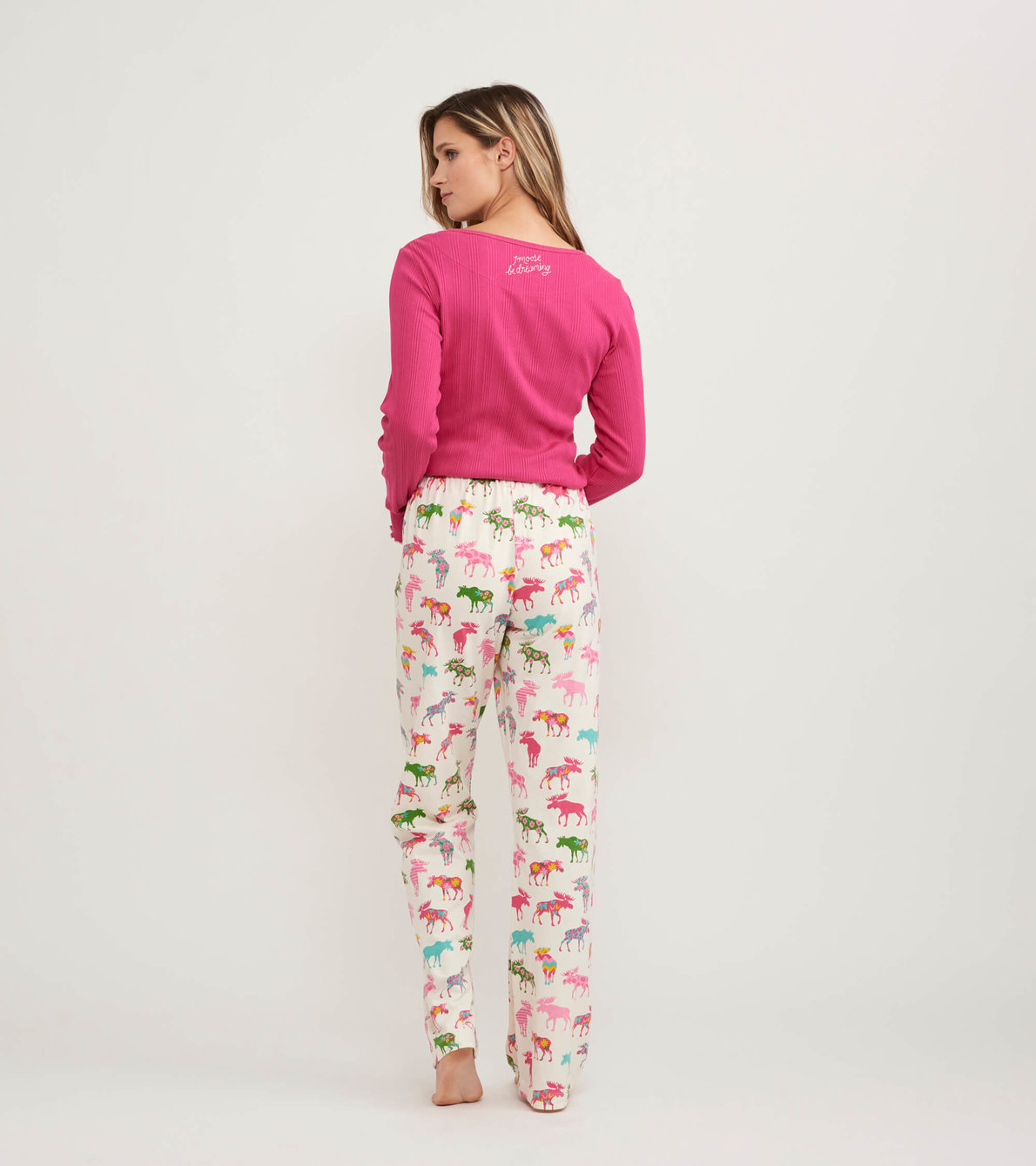 Agrandir l'image de Pantalon de pyjama en jersey pour femme – Orignaux à motifs