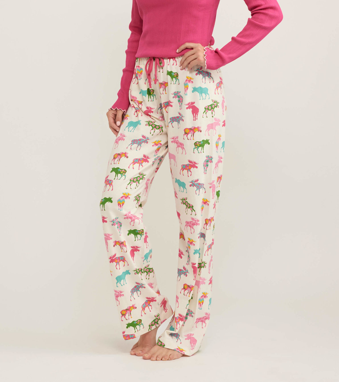 Agrandir l'image de Pantalon de pyjama en jersey pour femme – Orignaux à motifs