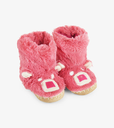 Pink Bear Kids Fuzzy Slouch Slippers