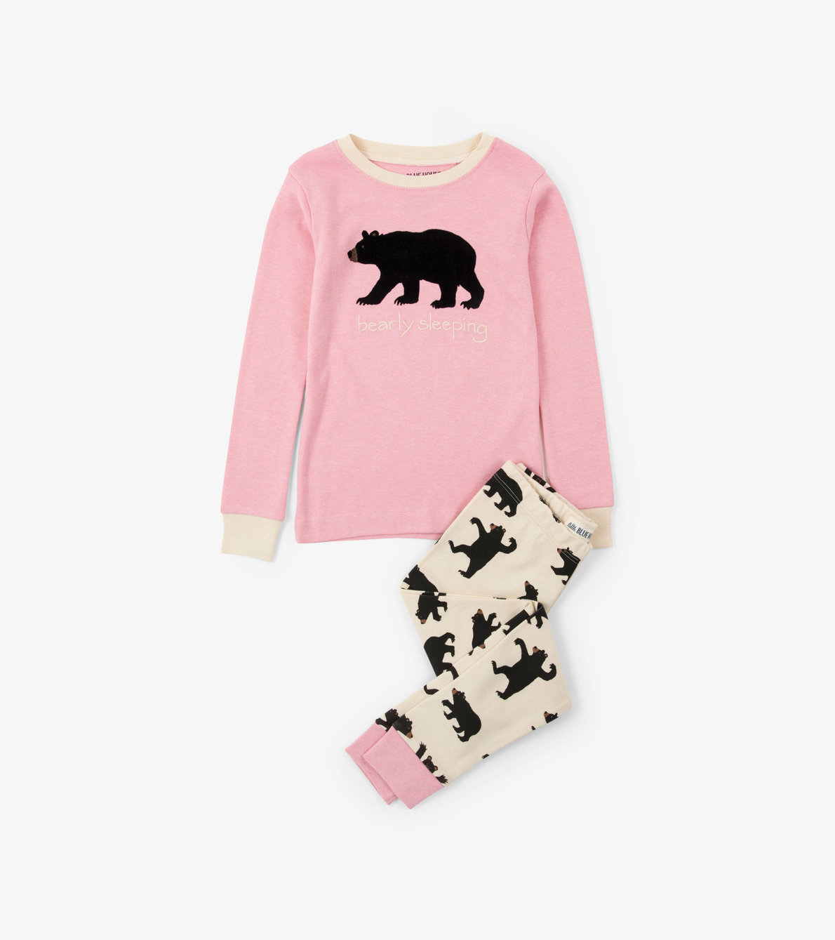 Agrandir l'image de Pyjama à appliqué pour enfant – Ours sur fond rose « Bearly Sleeping »