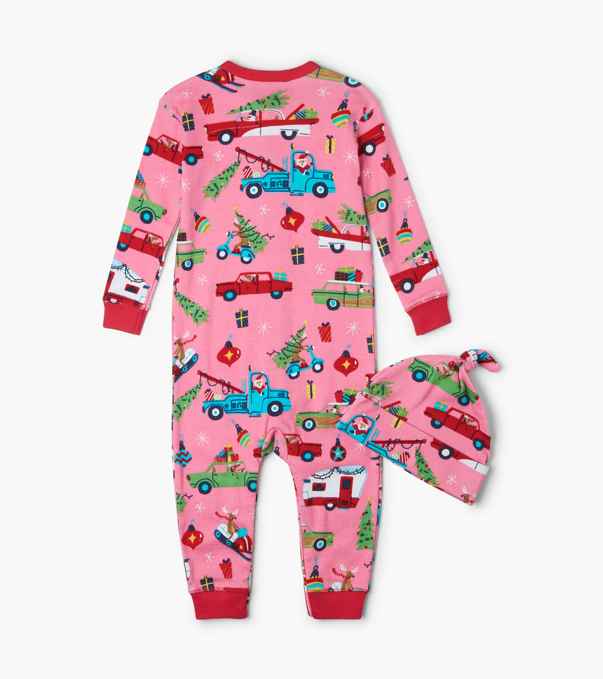View larger image of Pink Retro Christmas Baby Coverall with Hat