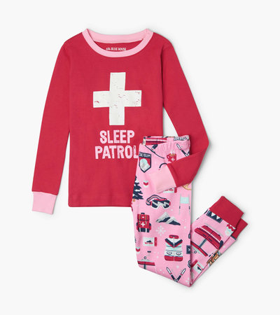 Pyjama à appliqué pour enfant – Vacances de ski fond rose