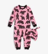 Pink Wild Bears Baby Coverall & Hat