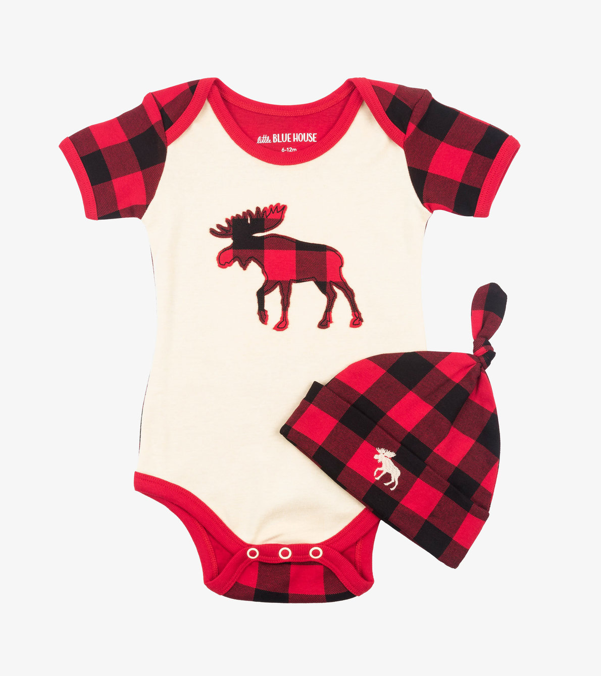View larger image of Plaid Moose Baby Bodysuit with Hat