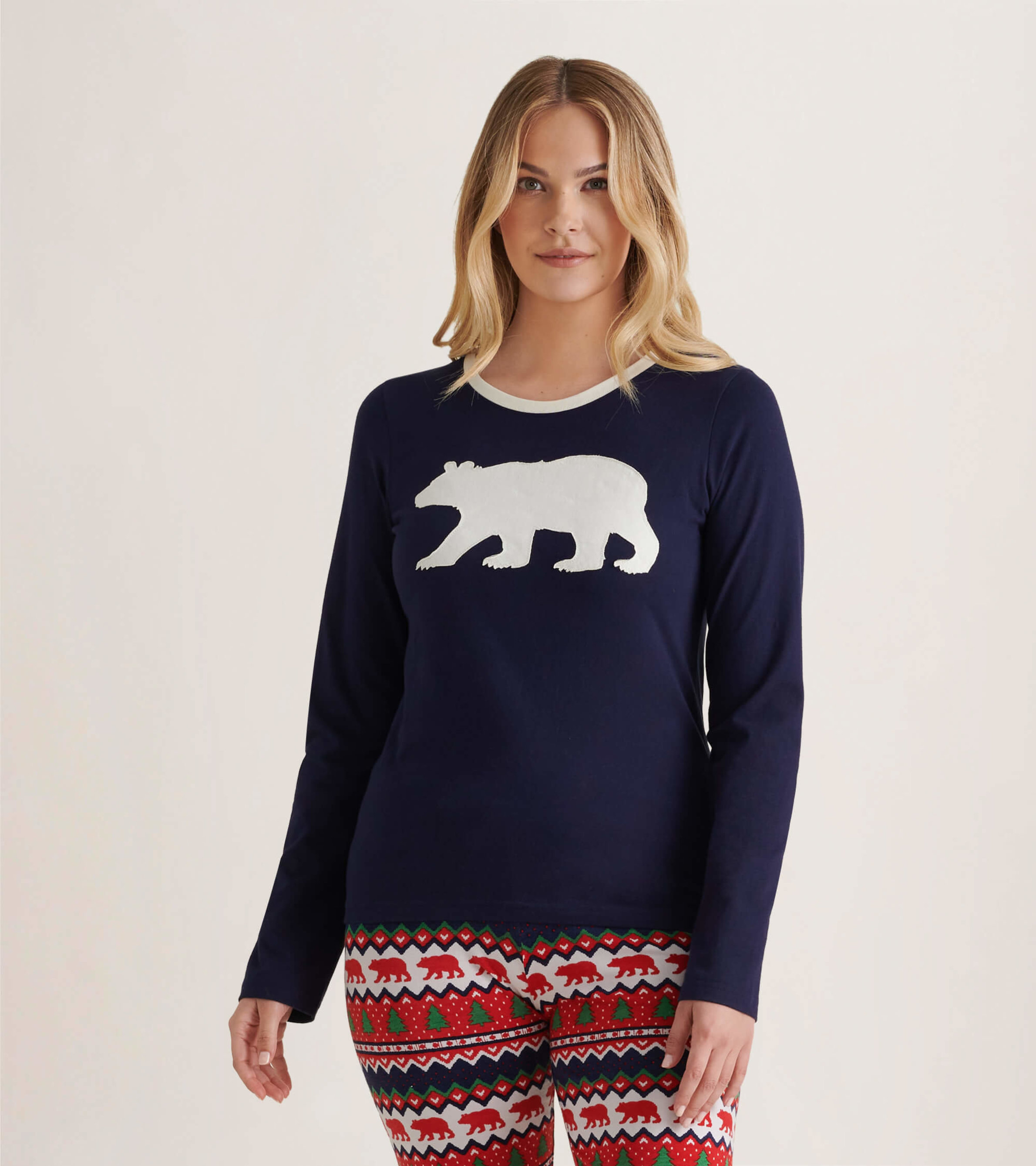 Women's Polar Bear Long Sleeve Pajama Top - Little Blue House US