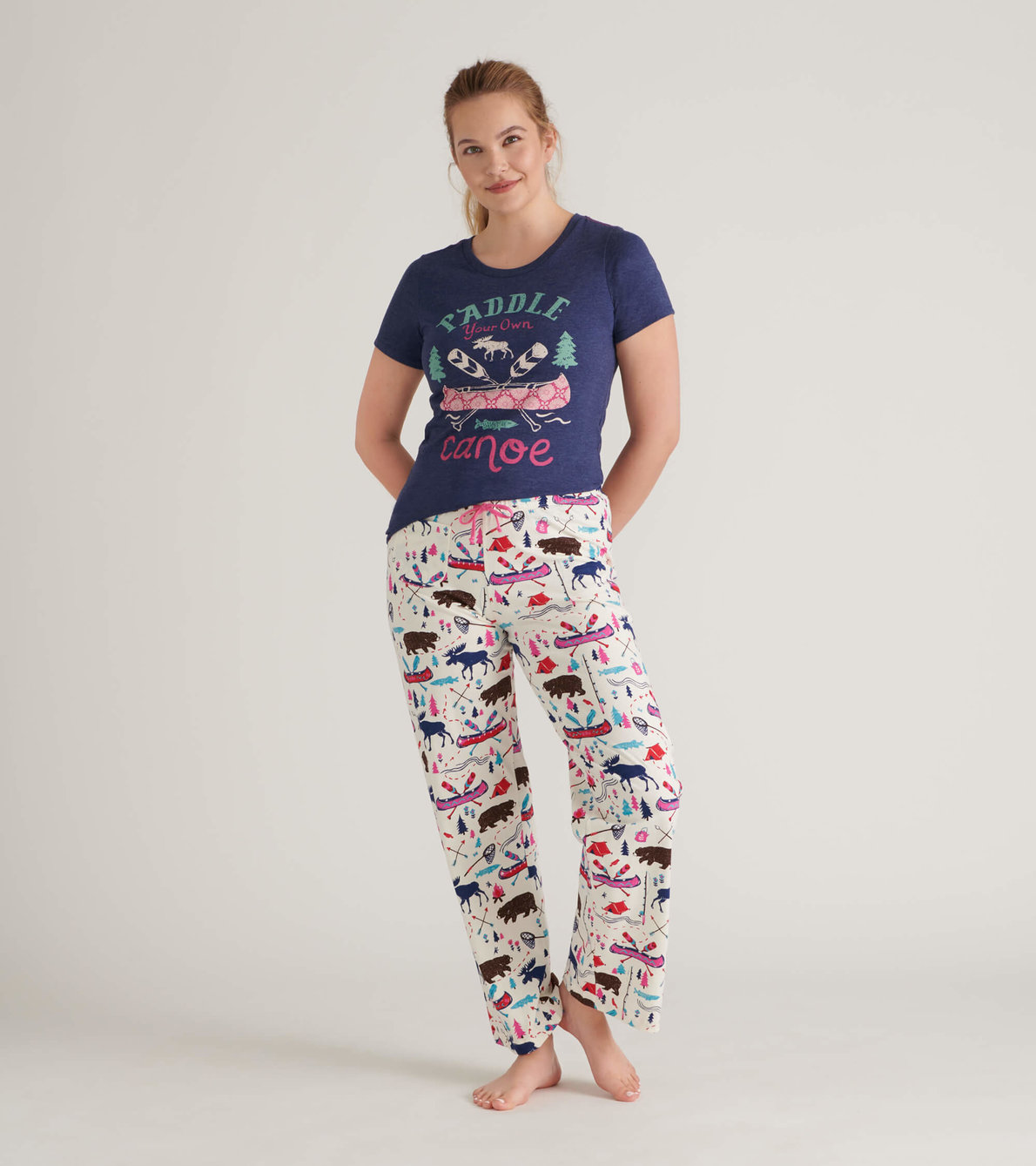 Agrandir l'image de Pantalon de pyjama en jersey pour femme – Camping sauvage rose
