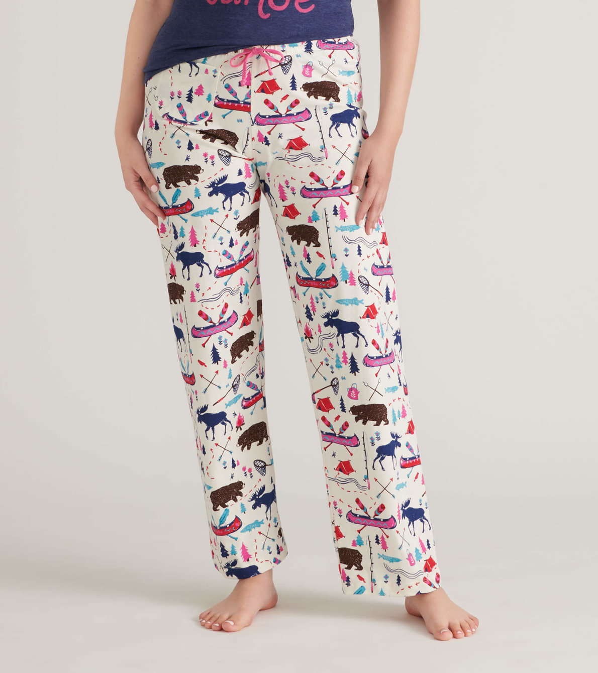 Agrandir l'image de Pantalon de pyjama en jersey pour femme – Camping sauvage rose