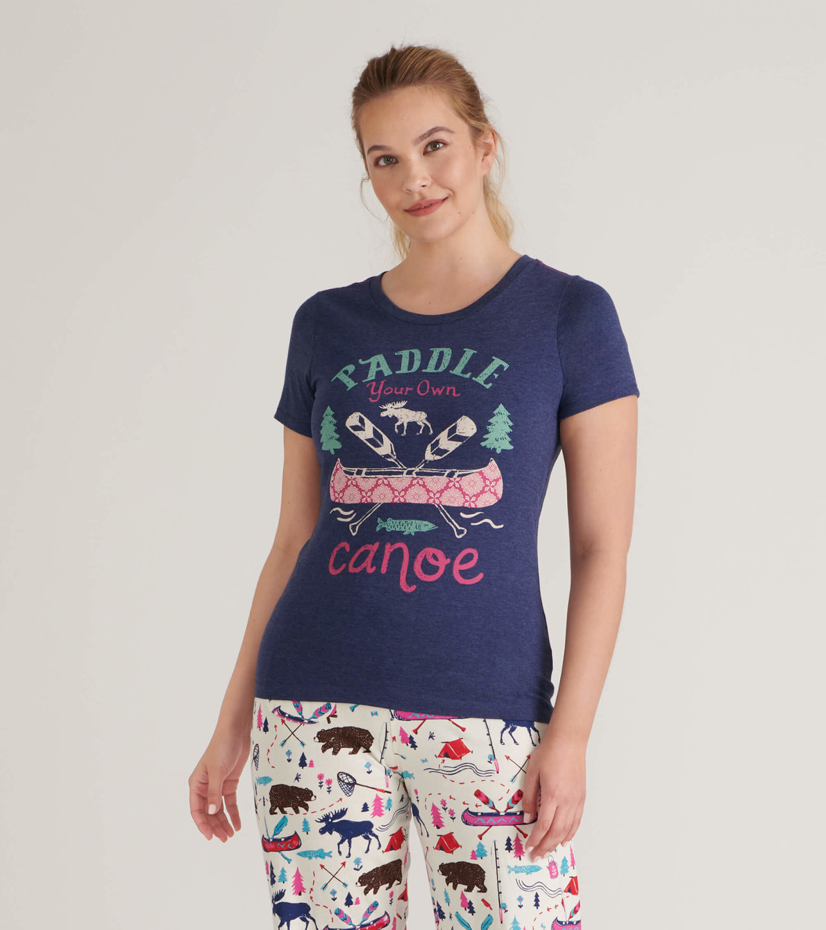 Agrandir l'image de T-shirt de pyjama pour femme – Camping sauvage rose