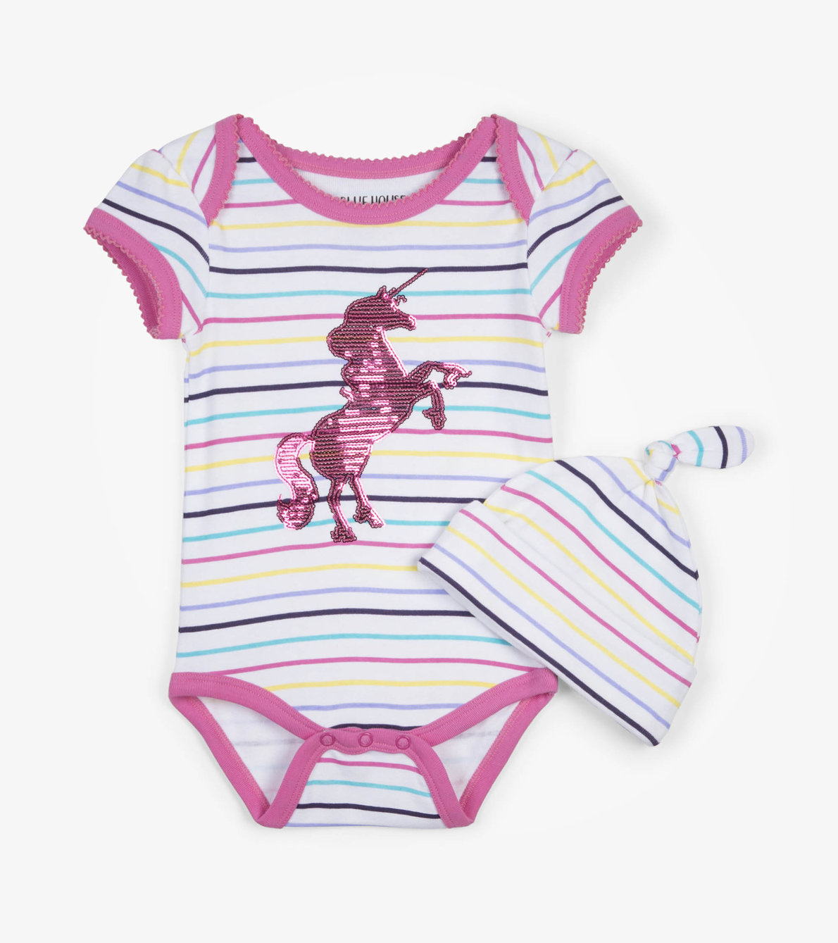 View larger image of Rainbow Unicorn Baby Bodysuit with Hat