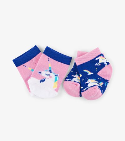 Chaussettes pour bébé (deux paires) – Licornes et arcs-en-ciel