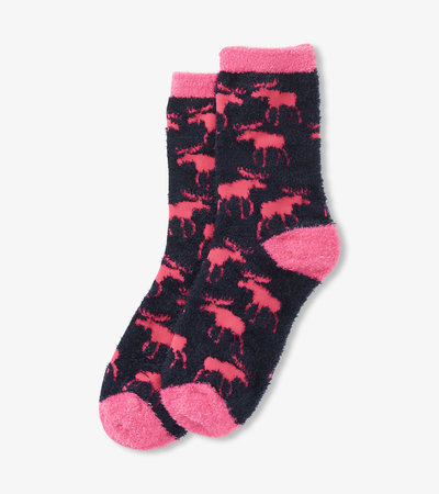 Raspberry Moose Fuzzy Socks