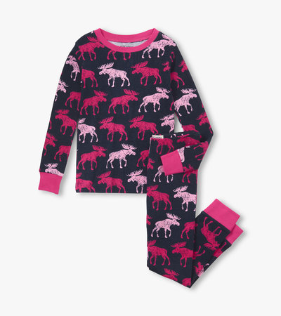 Pyjama pour enfant – Orignaux framboise