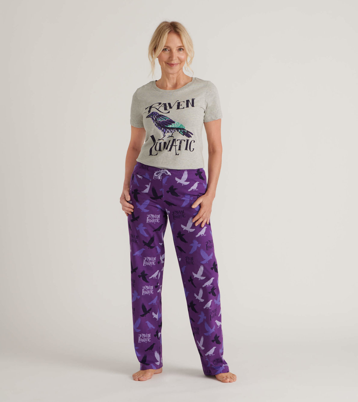 Agrandir l'image de Pantalon de pyjama en jersey pour femme – Corbeau « Raven Lunatic »