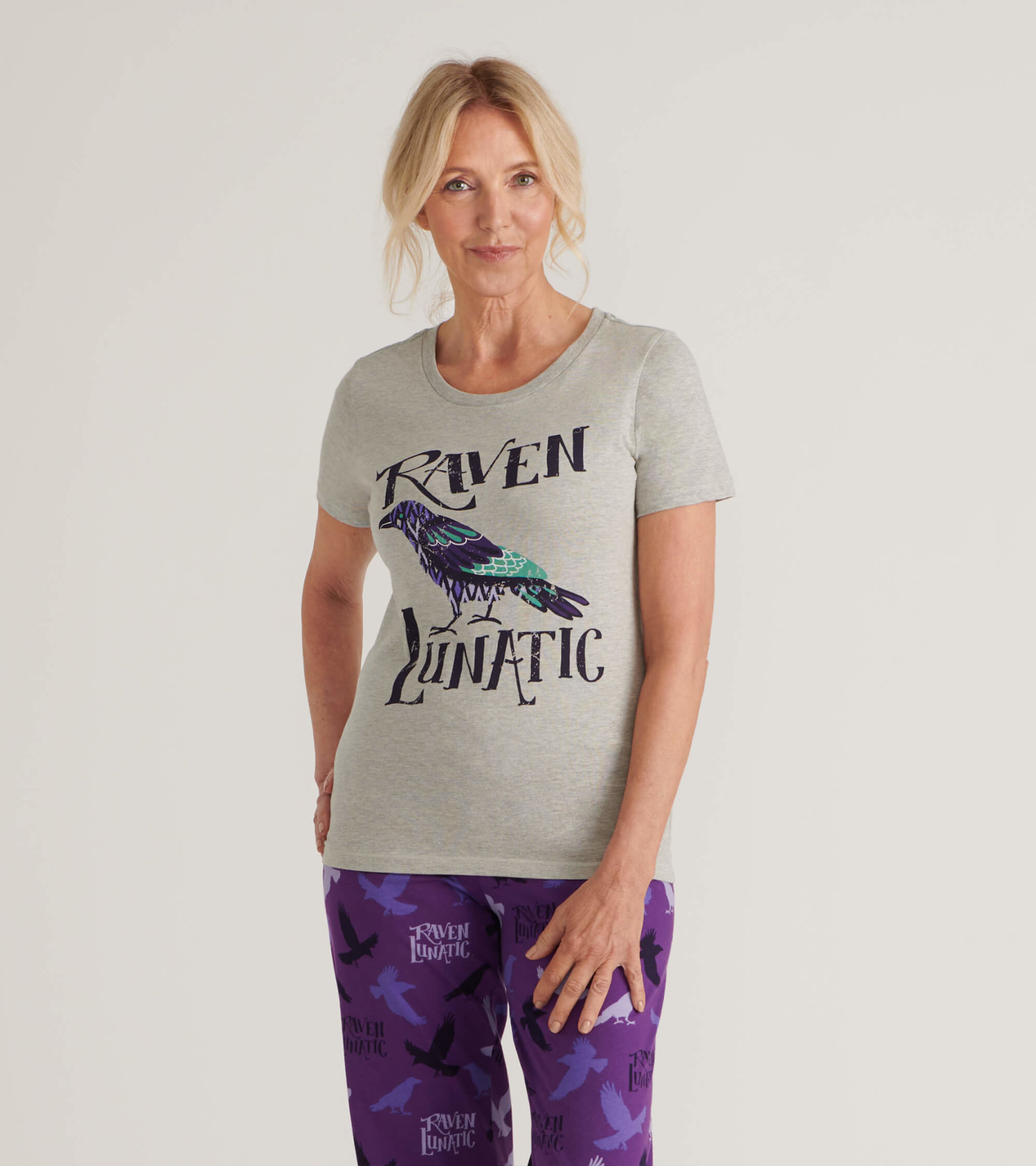 Raven Lunatic Women's Tee and Pants Pajama Separates - Little Blue