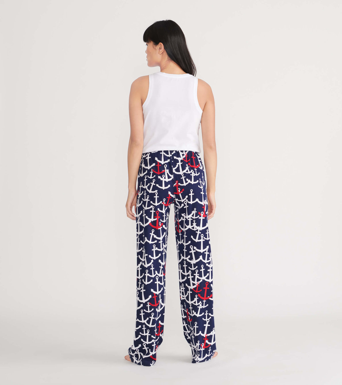 Agrandir l'image de Pantalon de pyjama en jersey pour femme – Ancres rouges et blanches