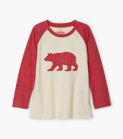 T-shirt à manches longues raglan pour enfant, collection Heritage – Ours rouge