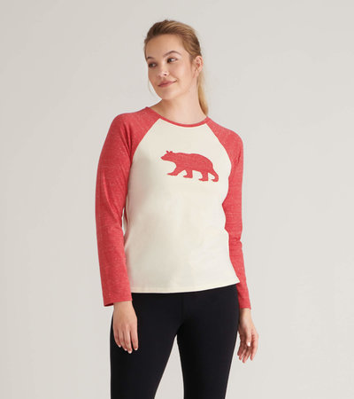 T-shirt à manches longues raglan pour femme, collection Heritage – Ours rouge