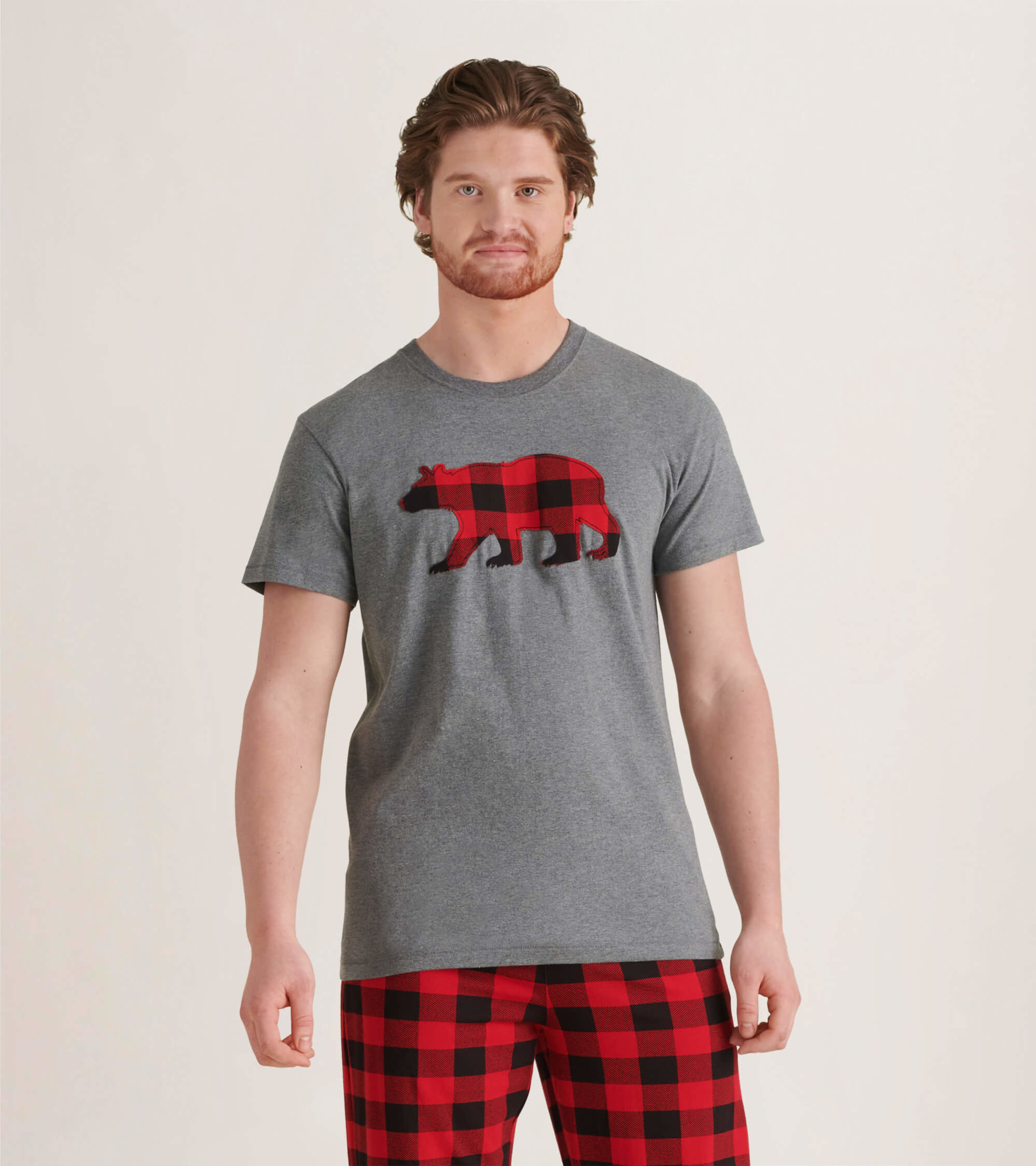 Men's Red Plaid Bear T-Shirt - Little Blue House CA