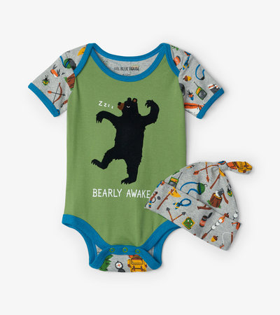 Retro Camping Baby Bodysuit with Hat
