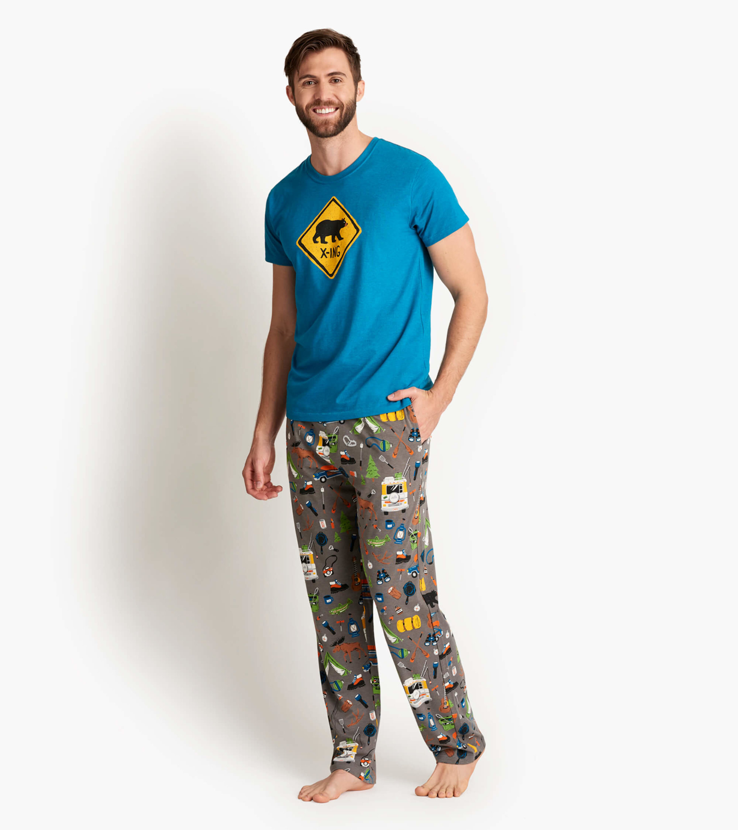 Men's Print Pajama Pants in Summer Sky Hot Rod