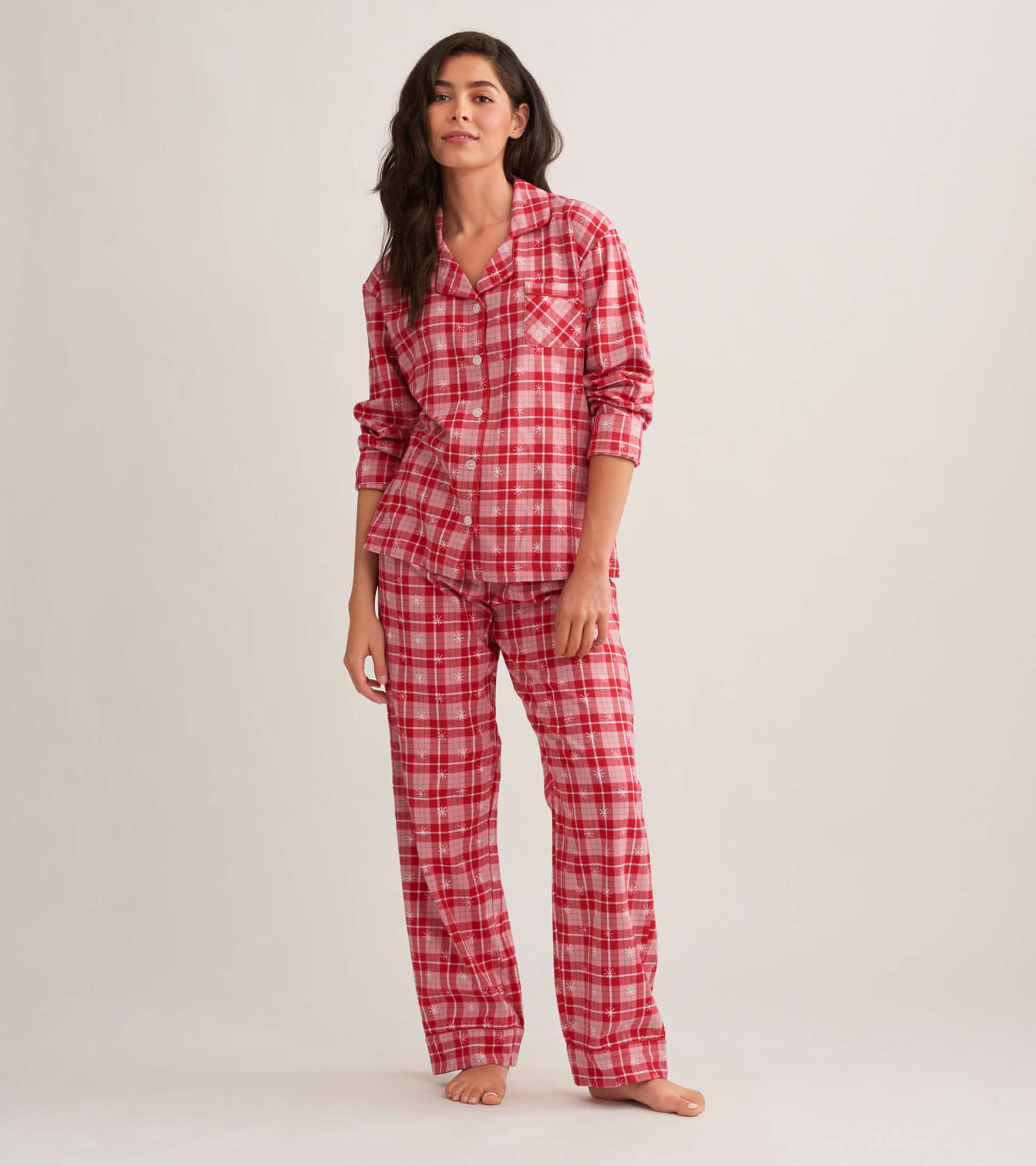 Retro Christmas Plaid Women's Flannel Pajama Set - Little Blue