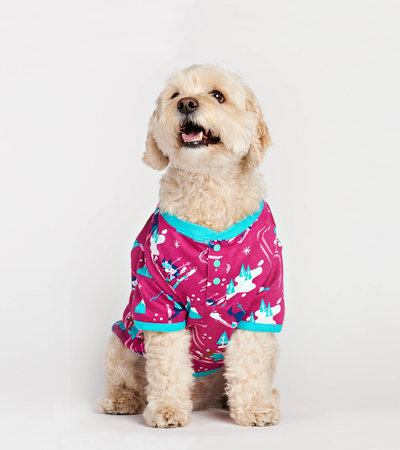 T-Shirt pour chien – Chiens en ski sur fond rose
