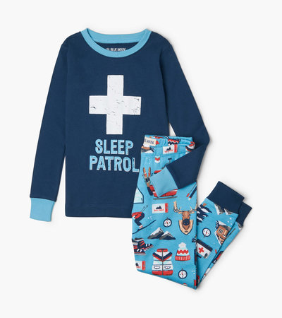 Pyjama à appliqué pour enfant – Vacances de ski fond bleu