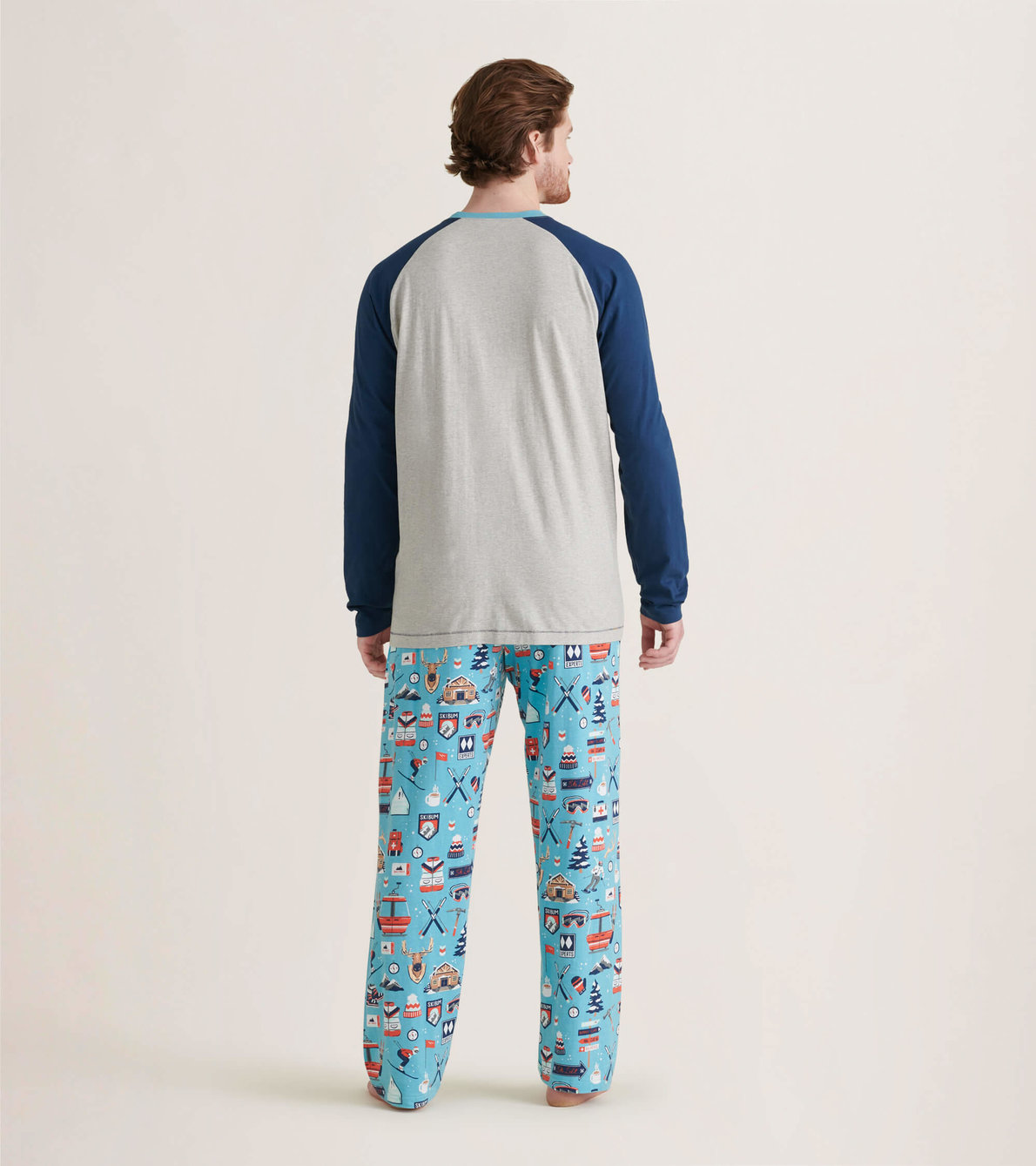 Agrandir l'image de Pantalon de pyjama en jersey pour homme – Vacances de ski, fond bleu