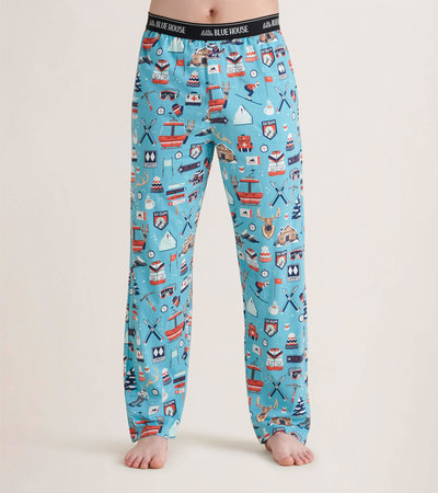 Pantalon de pyjama en jersey pour homme – Vacances de ski, fond bleu