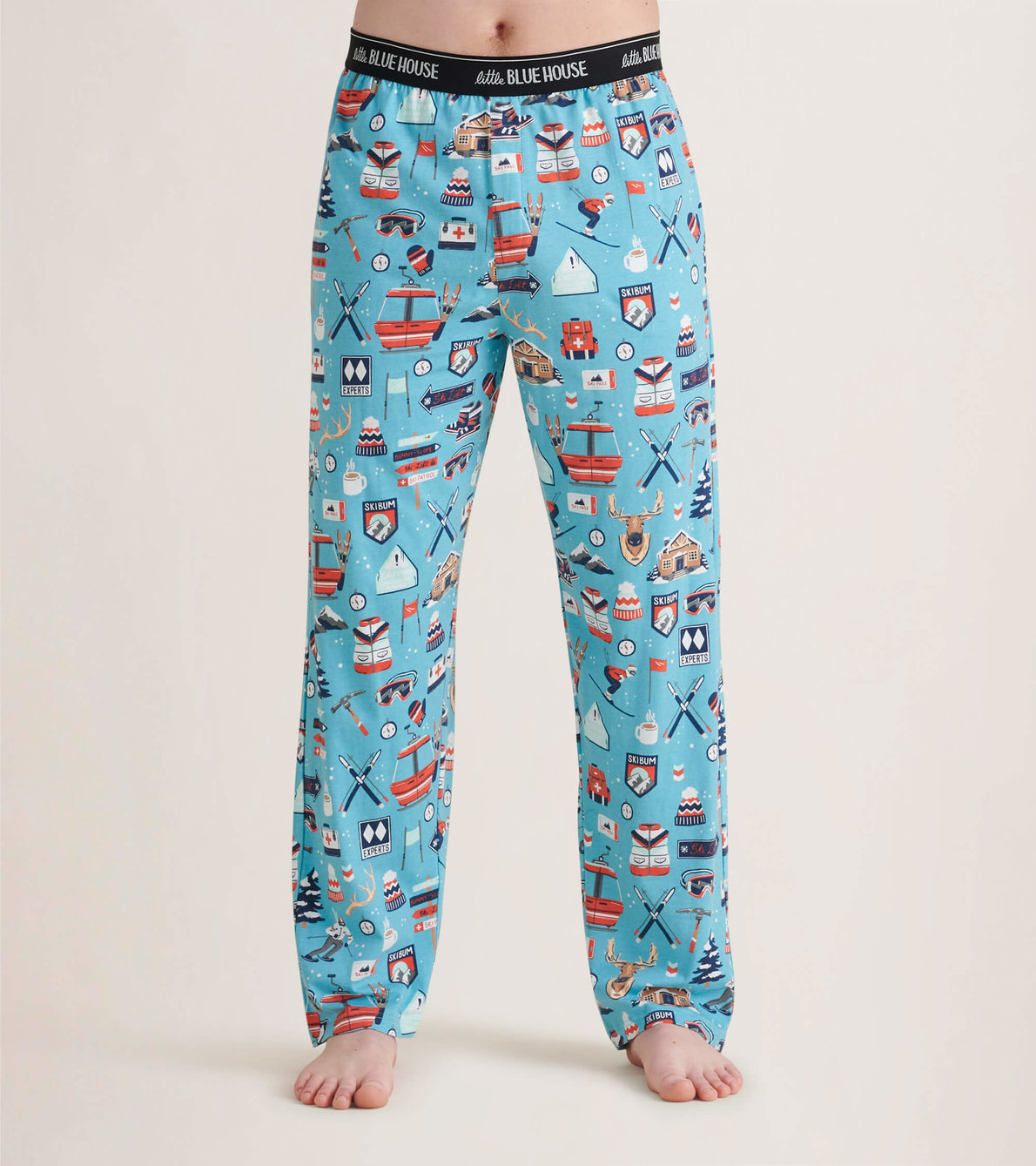 Agrandir l'image de Pantalon de pyjama en jersey pour homme – Vacances de ski, fond bleu