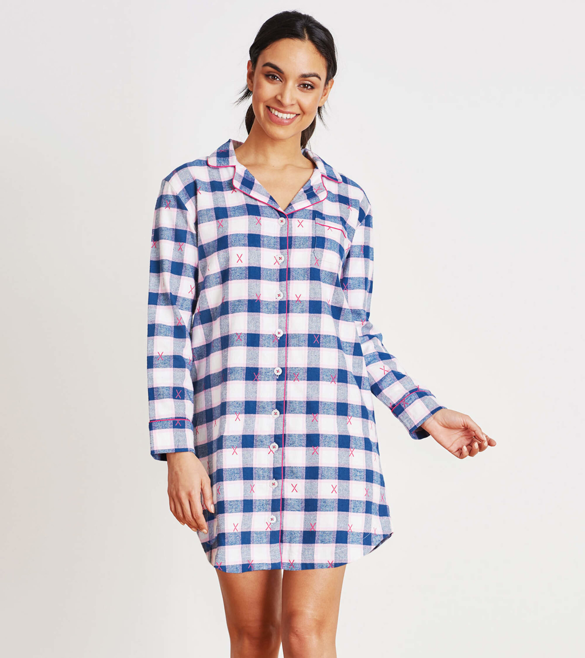 Women's Classic Holiday Plaid Flannel Pajama Set - Little Blue