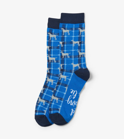 Chaussettes pour homme – Chiens sur motif écossais bleu