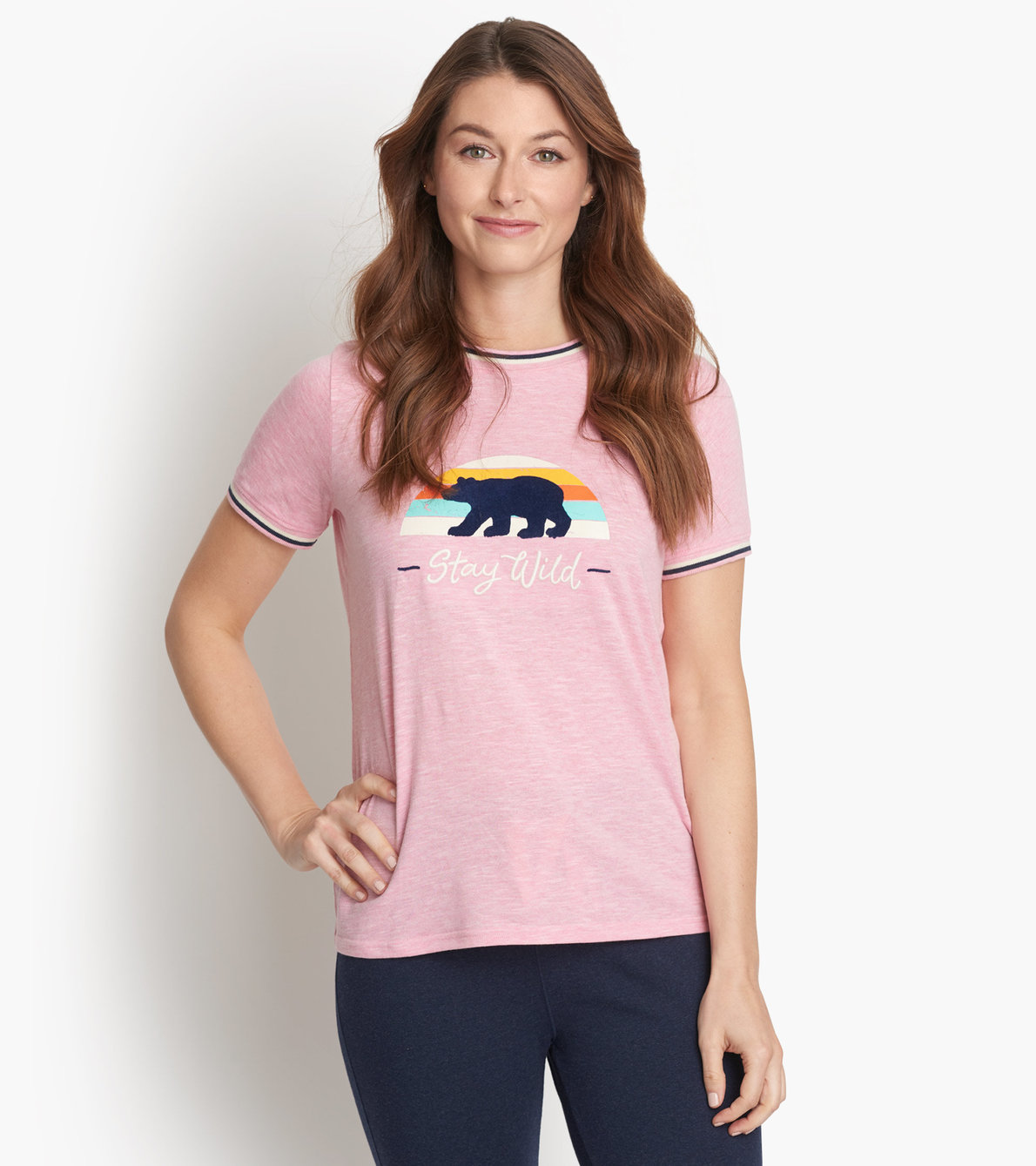 Agrandir l'image de T-shirt en jersey flammé pour femme collection Heritage – Ours « Stay Wild »