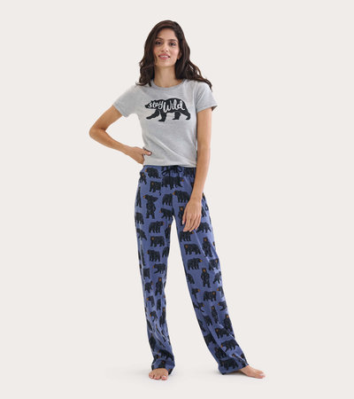Ensemble de pyjama t-shirt et pantalon interchangeables pour femme - Animaux des bois en ski