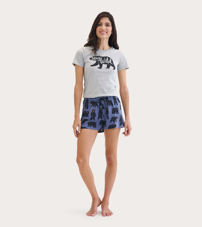 Ensemble de pyjama t-shirt et short interchangeables pour femme - Ours « Stay Wild »