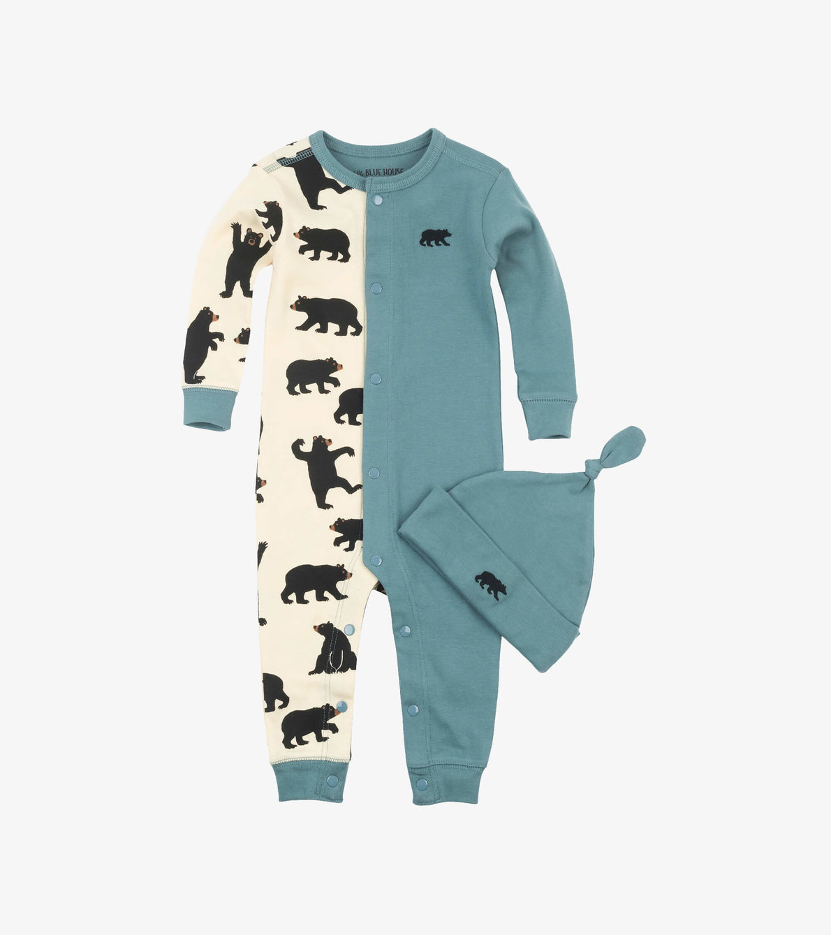 View larger image of Teal & Black Bear Baby Coverall with Hat