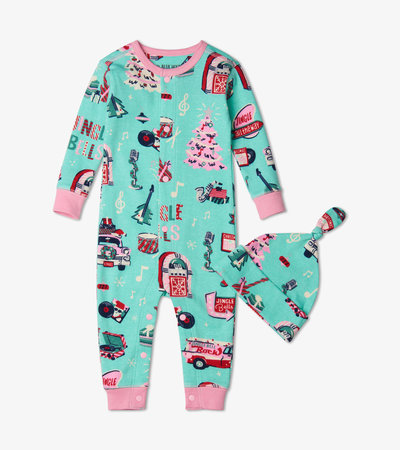 Teal Rocking Holidays Baby Coverall & Hat