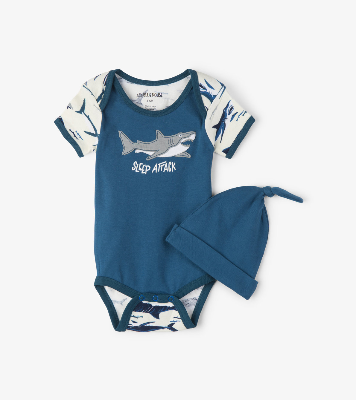View larger image of Toothy Sharks Baby Bodysuit with Hat