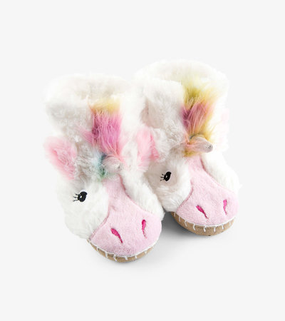 Unicorn Kids Fuzzy Slouch Slippers