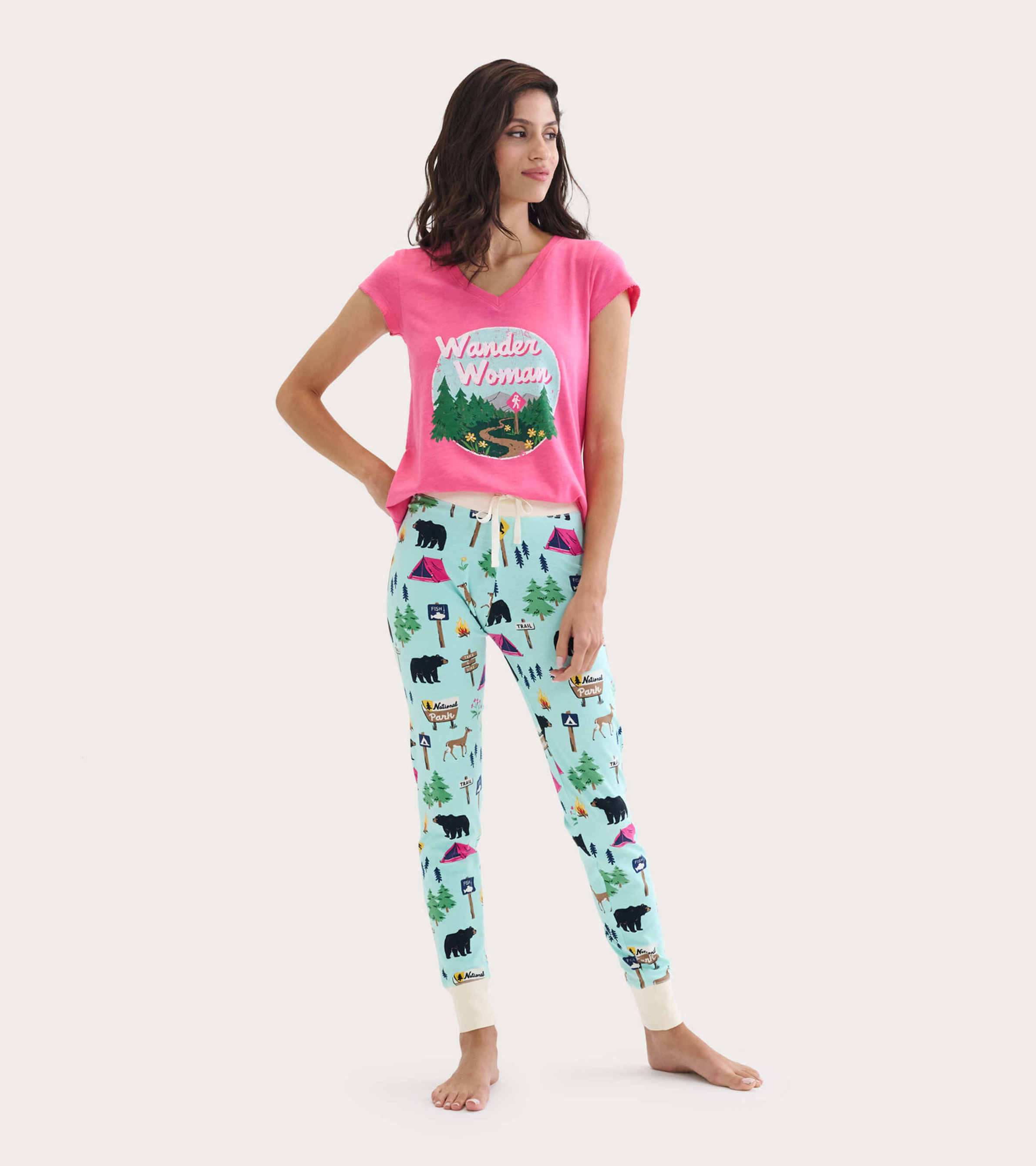 Hiking Trail Women's Tee and Leggings Pajama Separates - Little Blue House  US