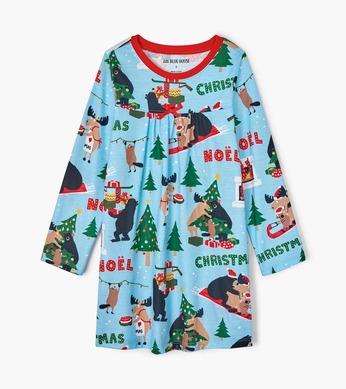 Agrandir l'image de Robe de nuit à manches longues pour enfant – Animaux sauvages de Noël