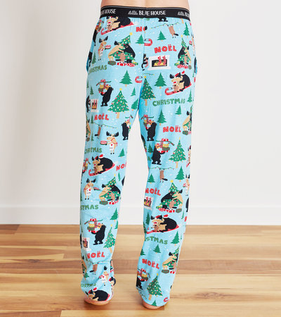 Christmas Pajama Pants / Christmas Hat & Beer / Size Small /Navy Blue /Men