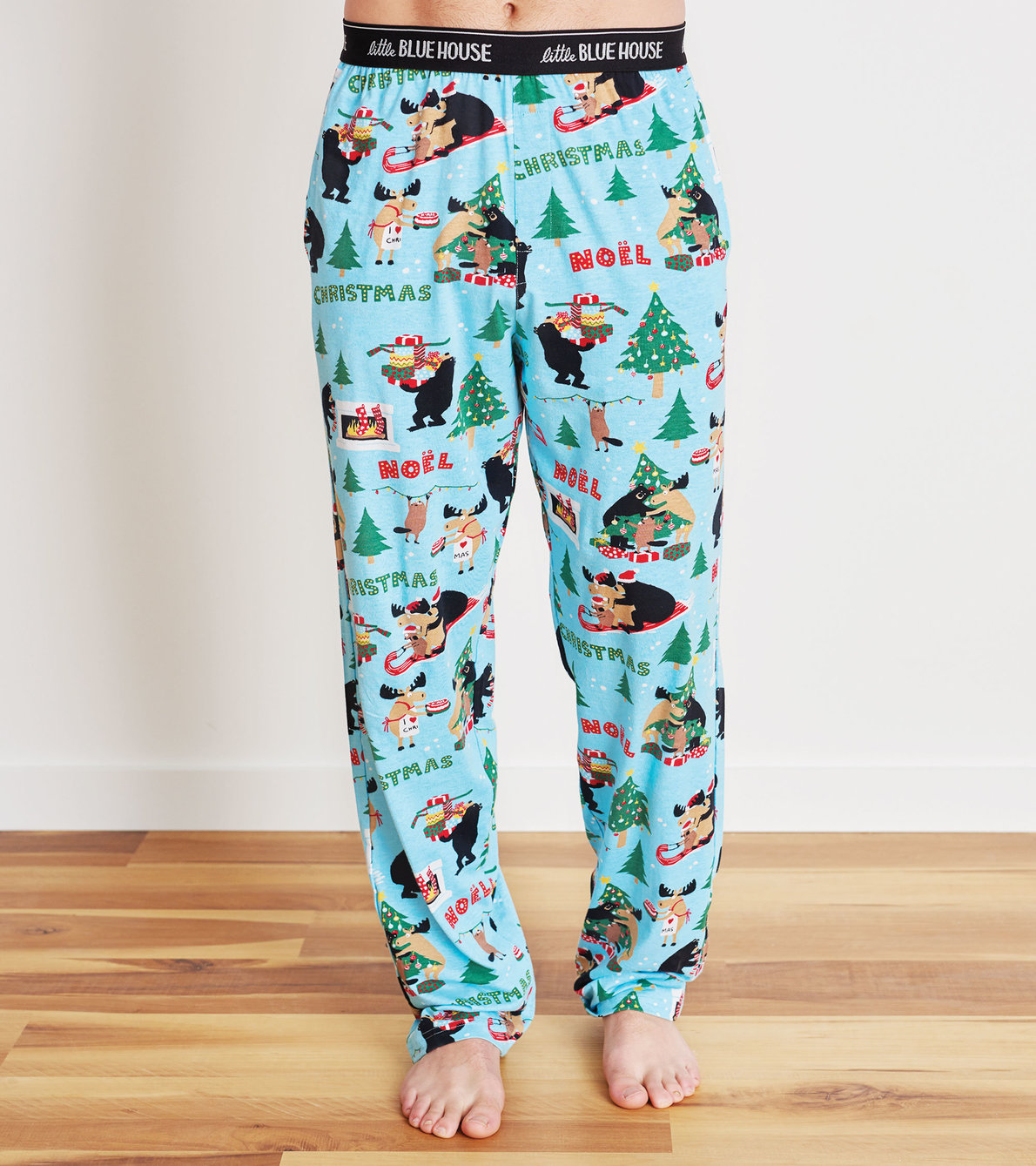 Agrandir l'image de Pantalon de pyjama en jersey pour homme – Animaux sauvages de Noël