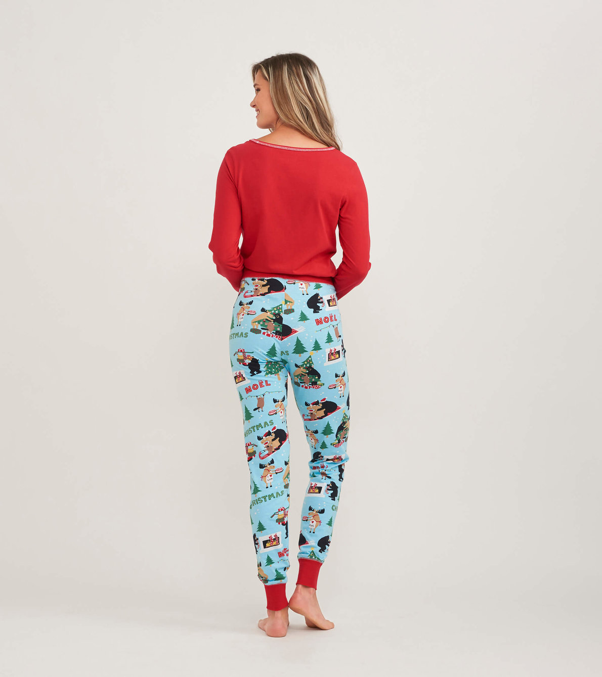 Agrandir l'image de Ensemble de pyjama t-shirt à manches longues et leggings interchangeables pour femme - Animaux sauvages de Noël