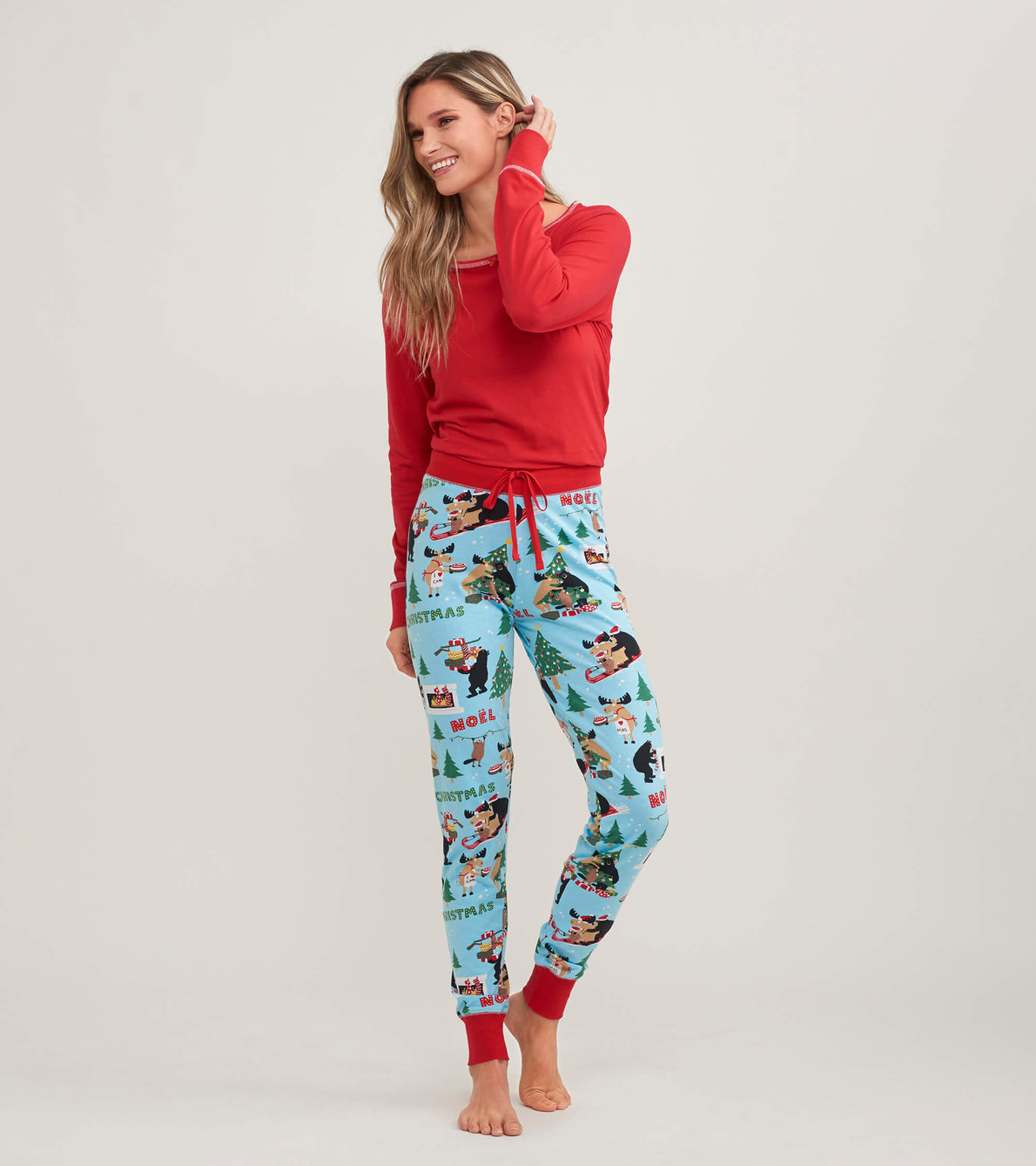 Agrandir l'image de Ensemble de pyjama t-shirt à manches longues et leggings interchangeables pour femme - Animaux sauvages de Noël