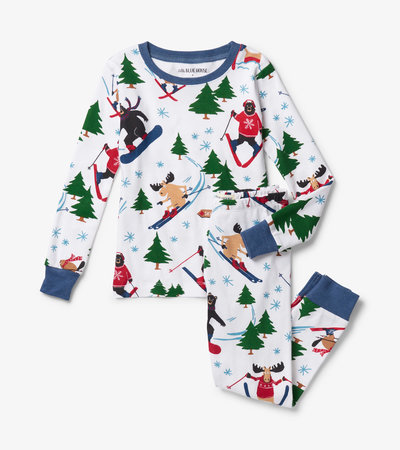 allbrand365 designer Big Kids Matching 2-Pieces Pajama Set Ski Moutains  Size 4-5