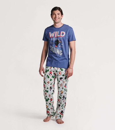 Wild About Skiing Men's Tee and Pants Pajama Separates